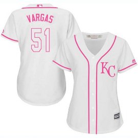 Kansas City Royals #51 Jason Vargas White/Pink Fashion Womens Stitched MLB Jersey