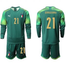Italy #21 Donnarumma Army Green Long Sleeves Goalkeeper Soccer Country Jersey