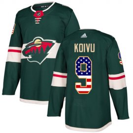 Adidas Minnesota Wild #9 Mikko Koivu Green Home Authentic USA Flag Stitched NHL Jersey