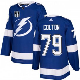 Adidas Tampa Bay Lightning #79 Ross Colton Blue 2022 Stanley Cup Final Patch Home Authentic Stitched NHL Jersey Mens