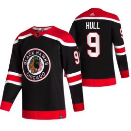 Chicago Blackhawks #9 Bobby Hull Black Mens Adidas 2020-21 Reverse Retro Alternate NHL Jersey