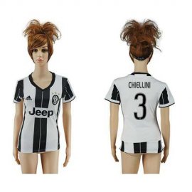 Womens Juventus #3 Chiellini Home Soccer Club Jersey