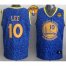 Warriors #10 David Lee Blue Crazy Light The Finals Patch Stitched NBA Jersey
