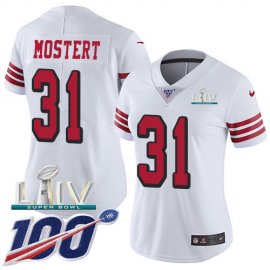 Nike San Francisco 49ers #31 Raheem Mostert White Super Bowl LIV 2020 Womens Stitched NFL Limited Rush 100th Season Jersey