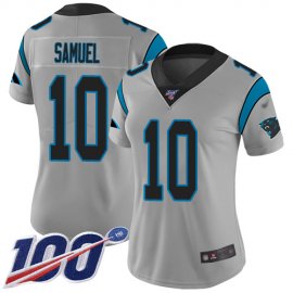Nike Carolina Panthers #10 Curtis Samuel Silver Womens Stitched NFL Limited Inverted Legend 100th Season Jersey