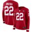 Nike San Francisco 49ers #22 Matt Breida Red Team Color Womens Stitched NFL Limited Therma Long Sleeve Jersey