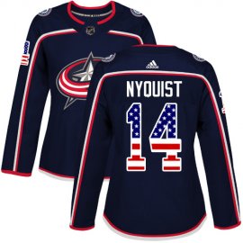 Adidas Columbus Blue Jackets #14 Gustav Nyquist Navy Blue Home Authentic USA Flag Womens Stitched NHL Jersey