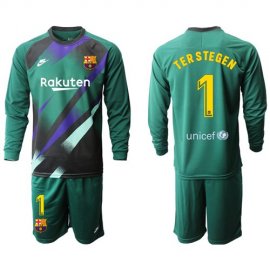 Barcelona #1 Ter Stegen Green Goalkeeper Long Sleeves Soccer Club Jersey