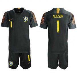 Brazil #1 Alisson Black Goalkeeper Soccer Country Jersey