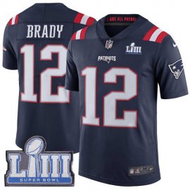 Nike New England Patriots #12 Tom Brady Navy Blue Super Bowl LIII Bound Mens Stitched NFL Limited Rush Jersey