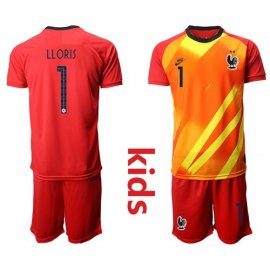 France #1 Lloris Red Goalkeeper Kid Soccer Country Jersey