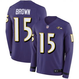 Nike Baltimore Ravens #15 Marquise Brown Purple Team Color Youth Stitched NFL Limited Therma Long Sleeve Jersey