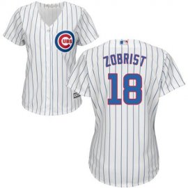 Chicago Cubs #18 Ben Zobrist White(Blue Strip) Home Womens Stitched MLB Jersey