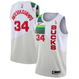 Nike Milwaukee Bucks #34 Giannis Antetokounmpo Womens 2021 NBA Finals Champions Swingman Earned Edition Jersey White Womens