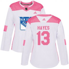 Adidas New York Rangers #13 Kevin Hayes White/Pink Authentic Fashion Womens Stitched NHL Jersey