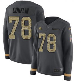Nike Cleveland Browns #78 Jack Conklin Anthracite Salute to Service Womens Stitched NFL Limited Therma Long Sleeve Jersey