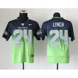 Nike Seattle Seahawks #24 Marshawn Lynch Steel Blue/Green Mens Stitched NFL Elite Fadeaway Fashion Jersey