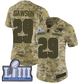 Nike New England Patriots #29 Duke Dawson Camo Super Bowl LIII Bound Womens Stitched NFL Limited 2018 Salute to Service Jersey
