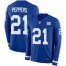 Nike New York Giants #21 Jabrill Peppers Royal Blue Team Color Mens Stitched NFL Limited Therma Long Sleeve Jersey