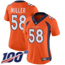 Nike Denver Broncos #58 Von Miller Orange Team Color Womens Stitched NFL 100th Season Vapor Limited Jersey