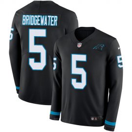 Nike Carolina Panthers #5 Teddy Bridgewater Black Team Color Mens Stitched NFL Limited Therma Long Sleeve Jersey