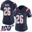 Nike New England Patriots #26 Sony Michel Navy Blue Womens Stitched NFL Limited Rush 100th Season Jersey