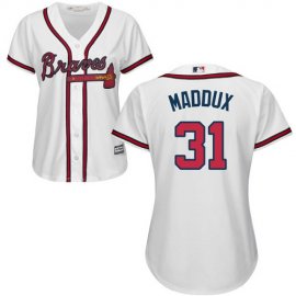 Atlanta Braves #31 Greg Maddux White Home Womens Stitched MLB Jersey