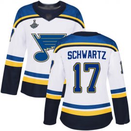 Adidas St. Louis Blues #17 Jaden Schwartz White Road Authentic Stanley Cup Champions Womens Stitched NHL Jersey