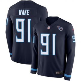 Nike Tennessee Titans #91 Cameron Wake Navy Blue Team Color Mens Stitched NFL Limited Therma Long Sleeve Jersey