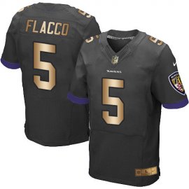 Nike Baltimore Ravens #5 Joe Flacco Black Alternate Mens Stitched NFL New Elite Gold Jersey