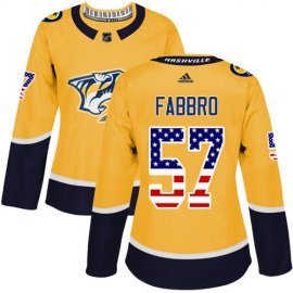 Adidas Nashville Predators #57 Dante Fabbro Yellow Home Authentic USA Flag Womens Stitched NHL Jersey