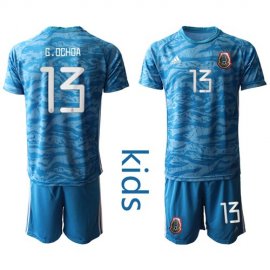 Mexico #13 G.Ochoa Blue Goalkeeper Kid Soccer Country Jersey