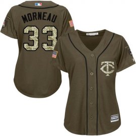 Minnesota Twins #33 Justin Morneau Green Salute to Service Womens Stitched MLB Jersey