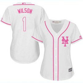 New York Mets #1 Mookie Wilson White/Pink Fashion Womens Stitched MLB Jersey