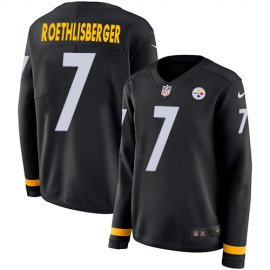 Nike Pittsburgh Steelers #7 Ben Roethlisberger Black Team Color Womens Stitched NFL Limited Therma Long Sleeve Jersey
