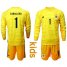Argentina #1 Caballero Yellow Long Sleeves Goalkeeper Kid Soccer Country Jersey