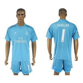 Real Madrid #1 Casillas Sky Blue Goalkeeper Soccer Club Jersey