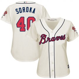 Atlanta Braves #40 Mike Soroka Cream Alternate Womens Stitched MLB Jersey