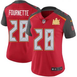 Tampa Bay Buccaneers #28 Leonard Fournette Red Team Color Womens Super Bowl LV Champions Patch Stitched NFL Vapor Untouchable Limited Jersey