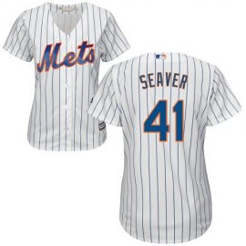 New York Mets #41 Tom Seaver White(Blue Strip) Home Womens Stitched MLB Jersey