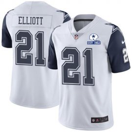 Nike Dallas Cowboys #21 Ezekiel Elliott White Mens Stitched With Established In 1960 Patch NFL Limited Rush Jersey