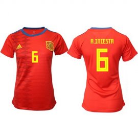 Womens Spain #6 A.Iniesta Red Home Soccer Country Jersey