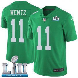 Nike Philadelphia Eagles #11 Carson Wentz Green Super Bowl LII Mens Stitched NFL Limited Rush Jersey