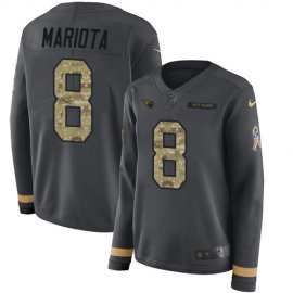 Nike Tennessee Titans #8 Marcus Mariota Anthracite Salute to Service Womens Stitched NFL Limited Therma Long Sleeve Jersey