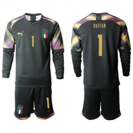 Italy #1 Buffon Black Long Sleeves Goalkeeper Soccer Country Jersey