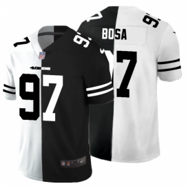San Francisco 49ers #97 Nick Bosa Mens Black V White Peace Split Nike Vapor Untouchable Limited NFL Jersey
