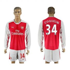 Arsenal #34 Coquelin Red Home Long Sleeves Soccer Club Jersey