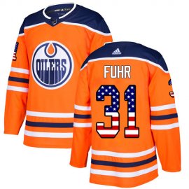Adidas Edmonton Oilers #31 Grant Fuhr Orange Home Authentic USA Flag Stitched NHL Jersey