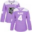Adidas Los Angeles Kings #4 Rob Blake Purple Authentic Fights Cancer Womens Stitched NHL Jersey