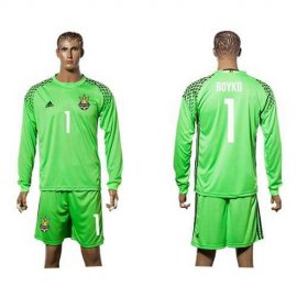 Ukraine #1 Boyko Green Goalkeeper Long Sleeves Soccer Country Jersey
